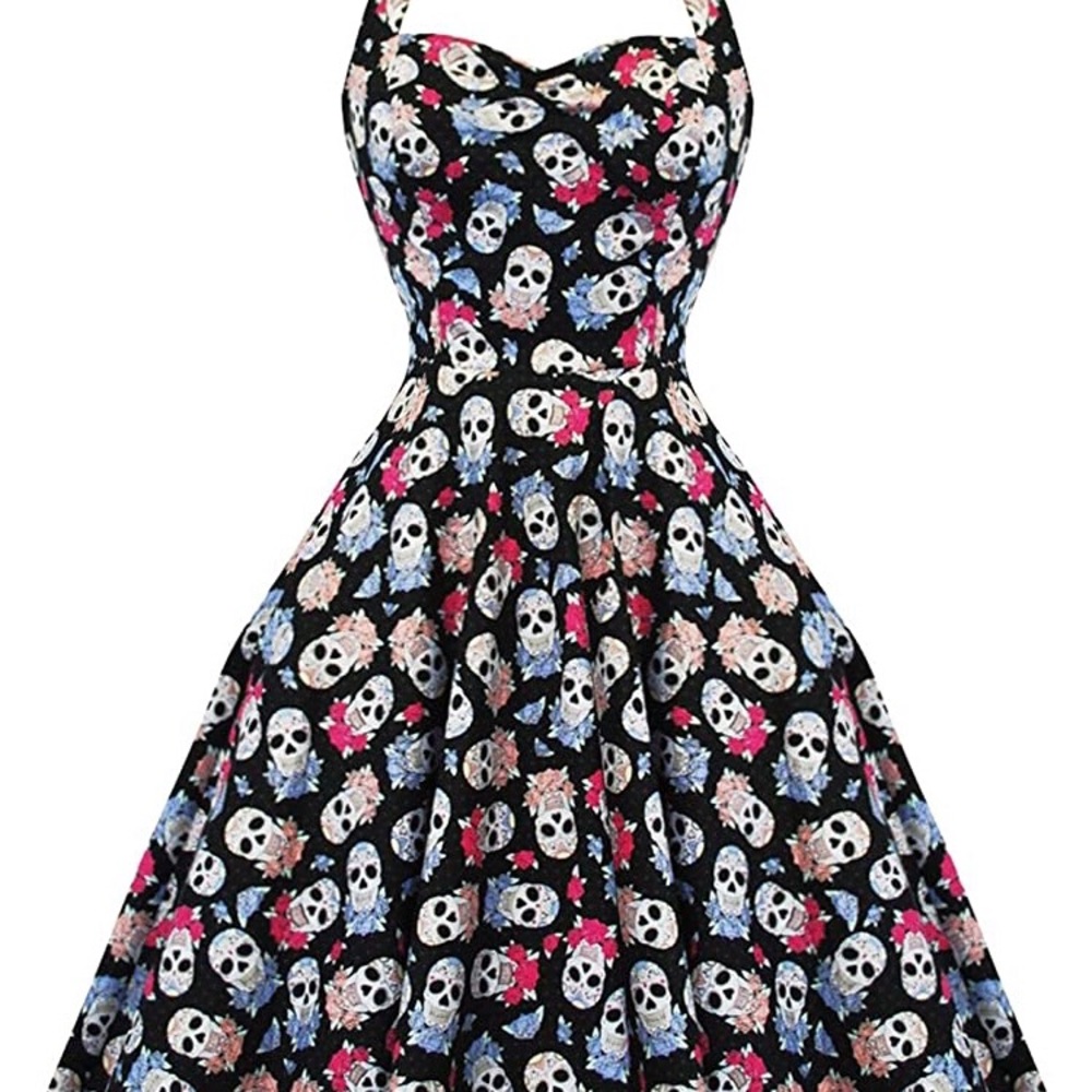 Muertos Day of The Dead Sugar Skull Dress - EUC
